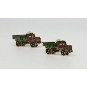Enamel Dump Truck Cufflinks Gold Tone Green Red Dumper Truck Tipper Truck